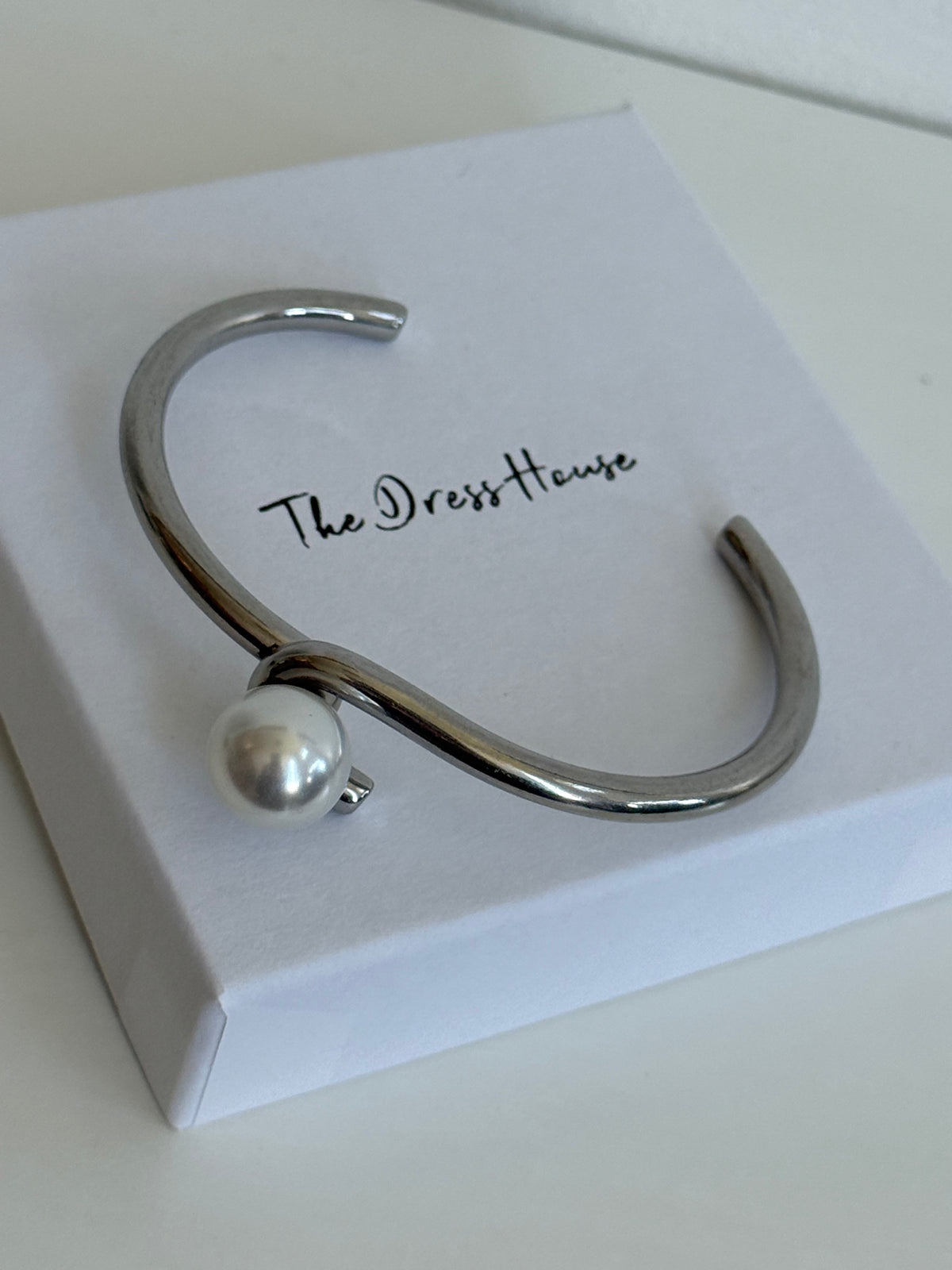 Ally - Silver Pearl Bangle Bracelet