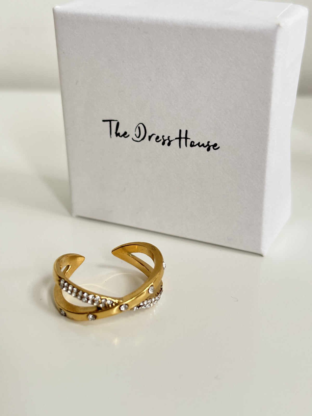 Anna - Gold Diamanté Adjustable Ring